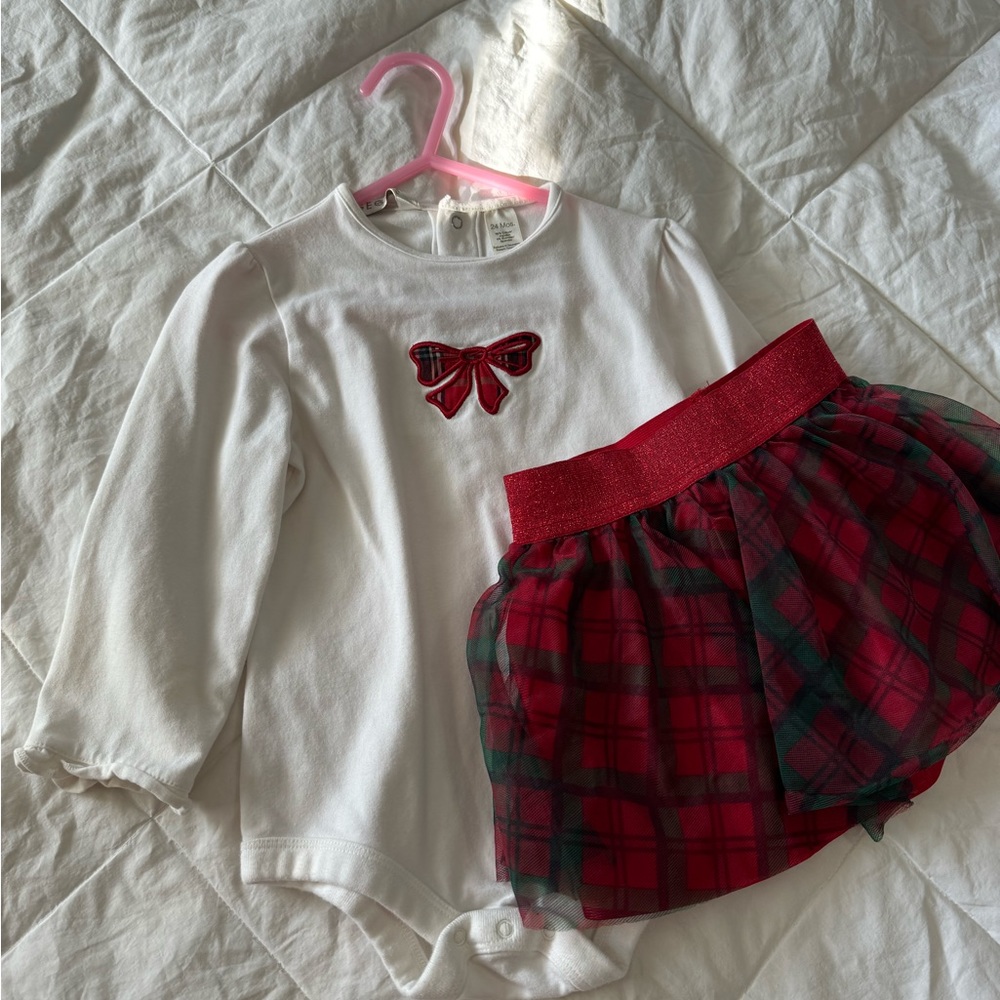 Christmas onesie with plaid skirt